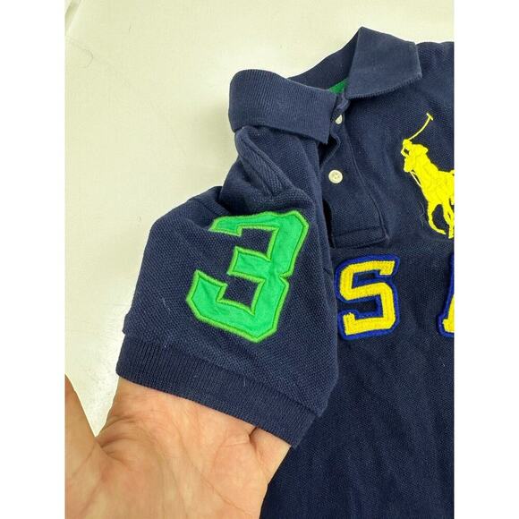 Polo Ralph Lauren Boys Polo Size 3/3T Blue Short Sleeve Navy Yellow USA Pony VTG - Picture 3 of 9